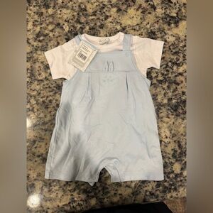 Kissy Kissy Light Blue Bunny Overalls with White Top